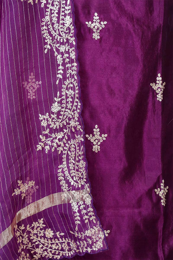 Purple Dupion Silk Salwar Suit with Designer Neckline Embellishments