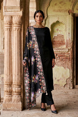 Black Organza Silk Salwar Suit with Floral Print Dupatta