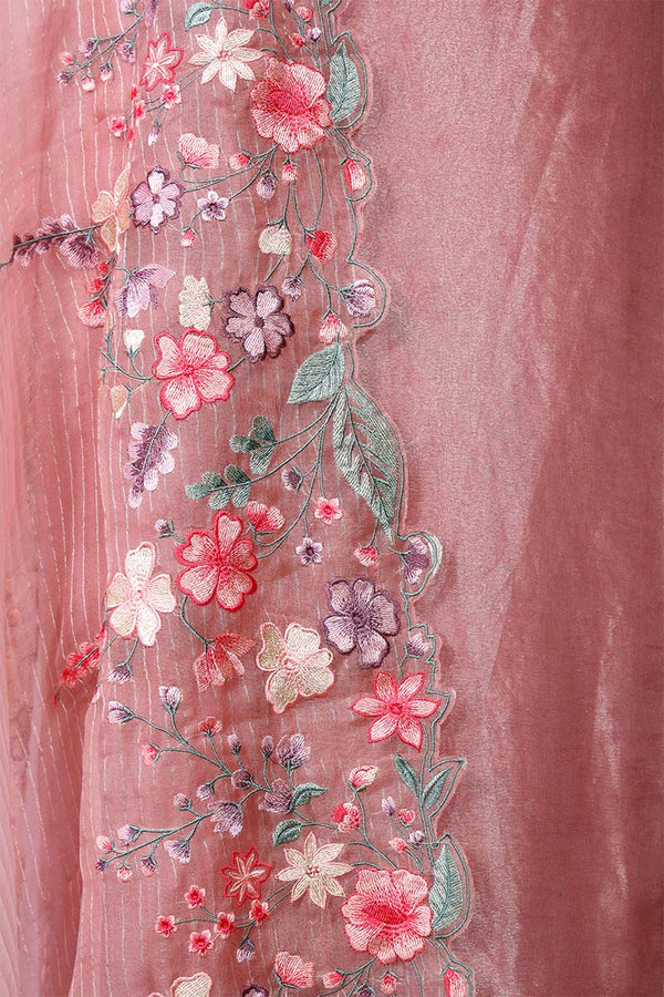 Pink Tissue Silk Salwar Suit Set with Scalloped Floral Dupatta