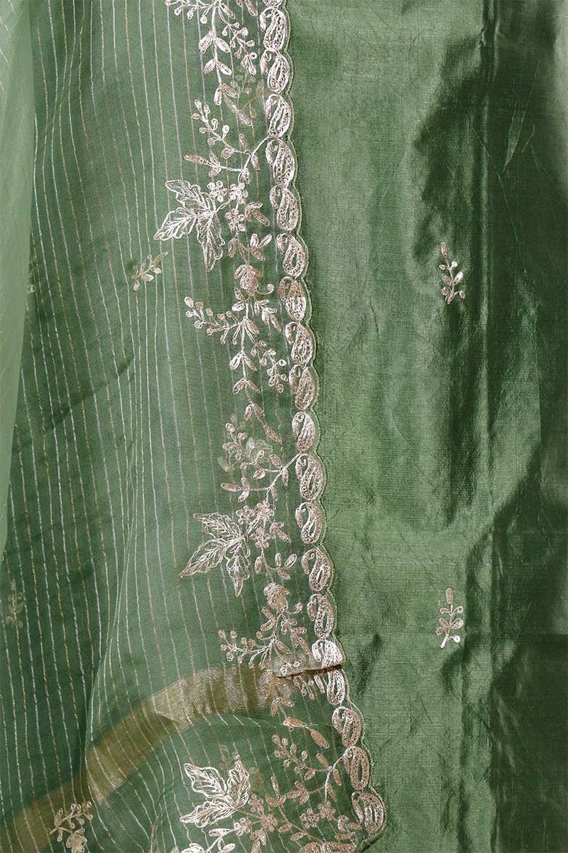 Sage Green Dupion Silk Salwar Suit with Organza Dupatta