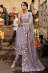 Lilac Tissue Silk Salwar Suit Set with Scallop Border Dupatta