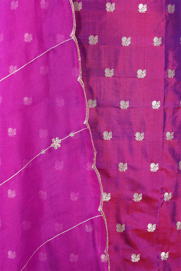 Magenta Katan Silk Salwar Suit with with mayur motif