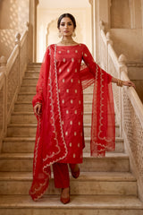 Maroon Katan Silk Salwar Suit with with mayur motif