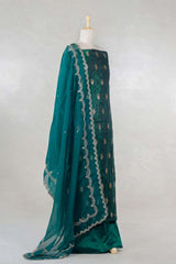 Bottle Green Katan Silk Salwar Suit with with mayur motif