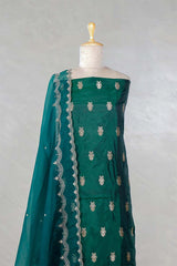 Bottle Green Katan Silk Salwar Suit with with mayur motif