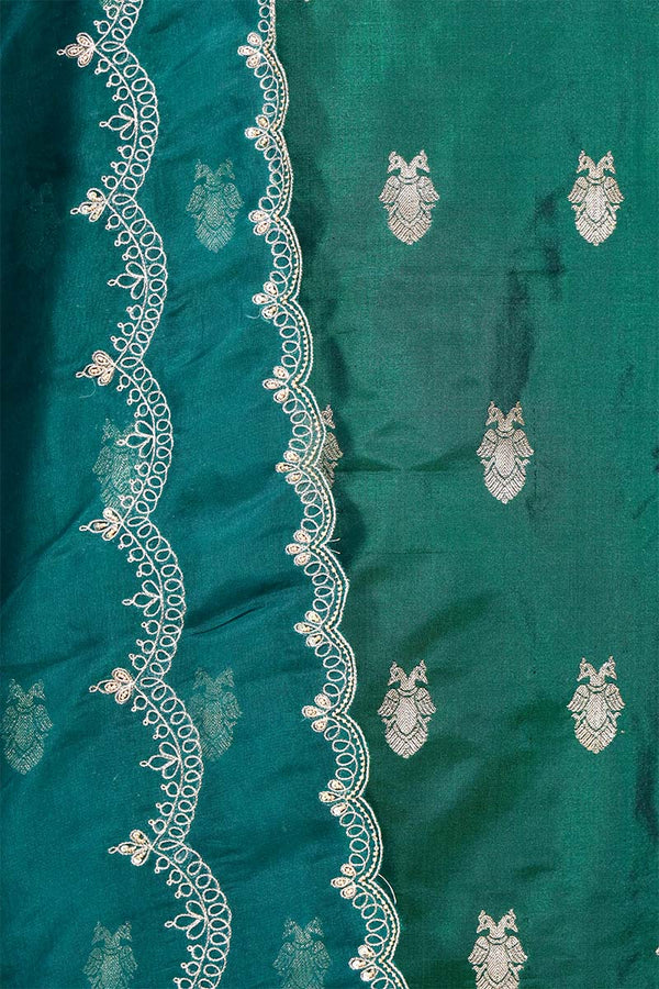 Bottle Green Katan Silk Salwar Suit with with mayur motif