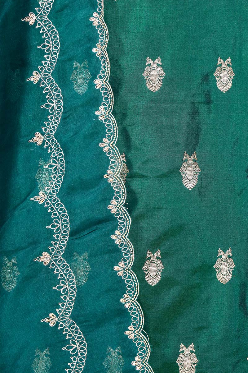 Bottle Green Katan Silk Salwar Suit with with mayur motif