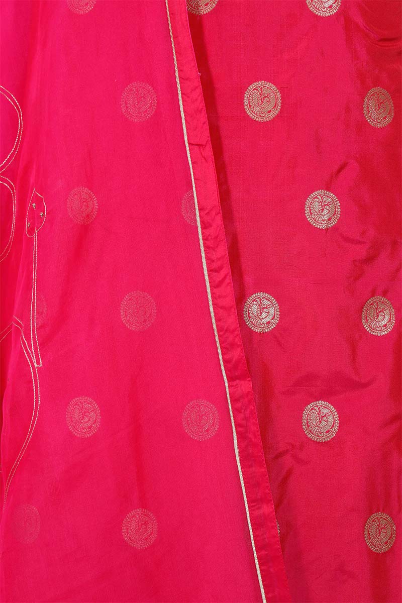 Pink Banarasi Salwar Suit with Embellished Leheriya Dupatta
