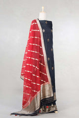 Black  Handloom Tussar Silk Salwar Suit with Organza Dupatta