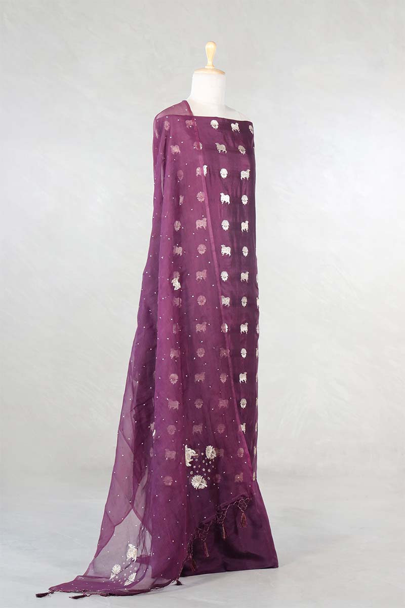 Wine Salwar Suit with Pichwai Organza Dupatta