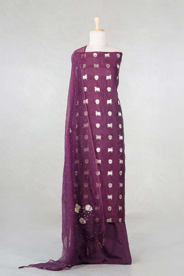 Wine Salwar Suit with Pichwai Organza Dupatta