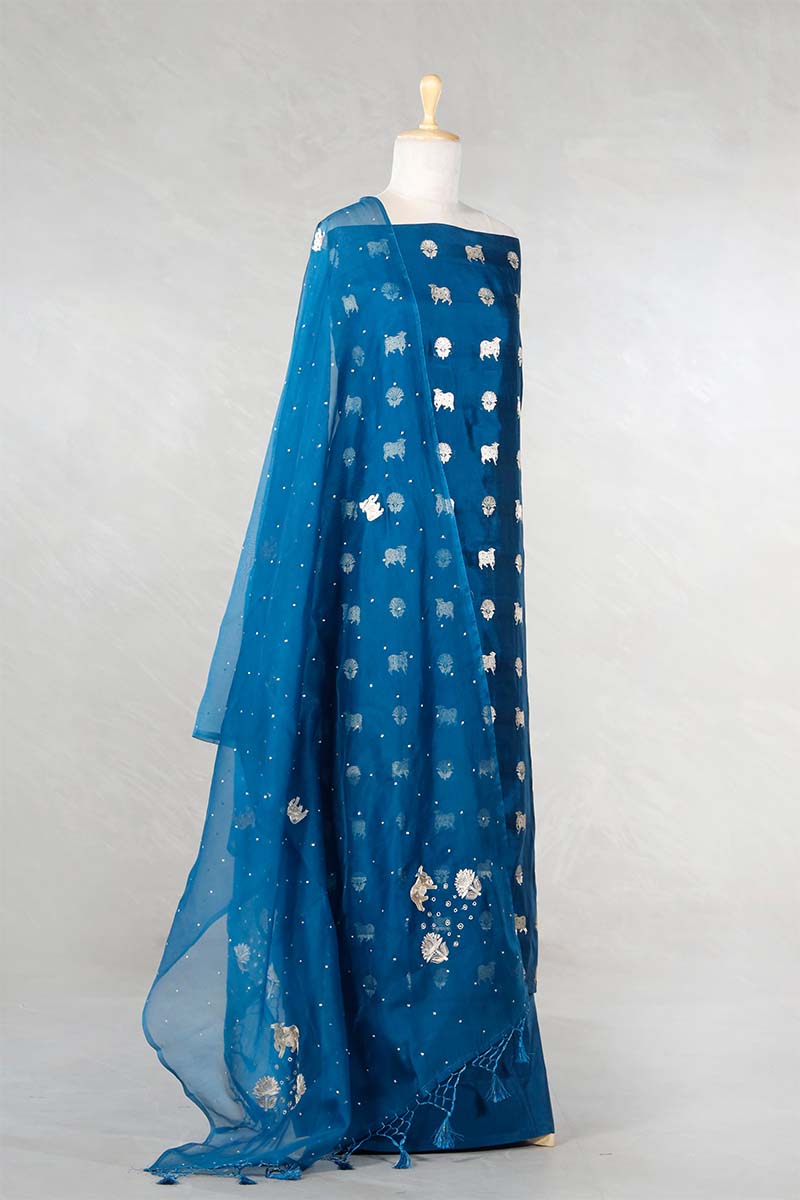Blue Salwar Suit with Pichwai Organza Dupatta