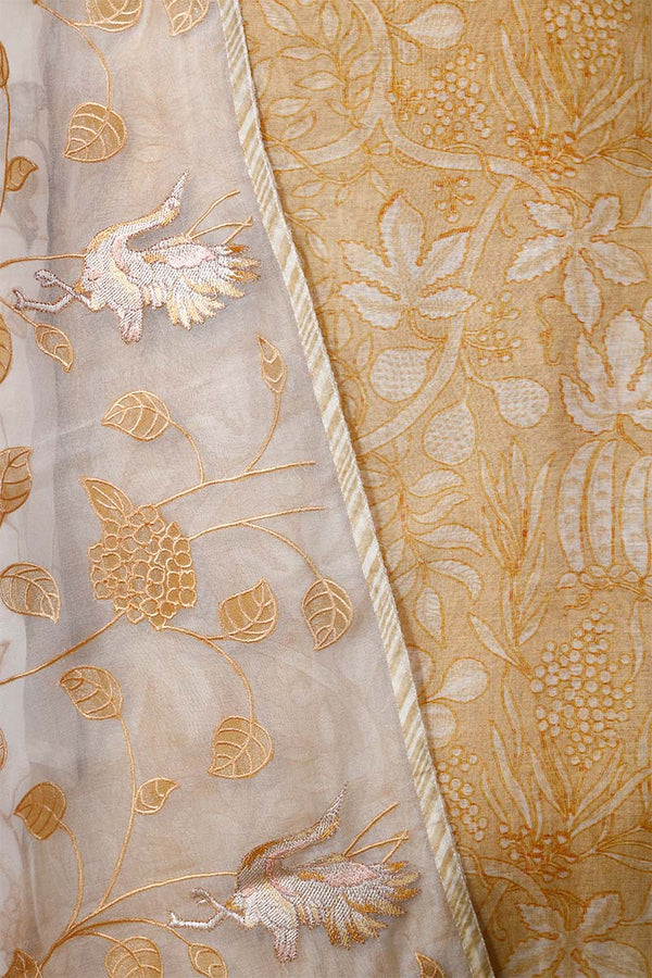 Floral Light Yellow Salwar Suit with Appliqué Organza Dupatta