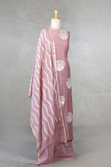 Mauve Mulmul Cotton Salwar Suit with Bird & Floral Appliqué Buta