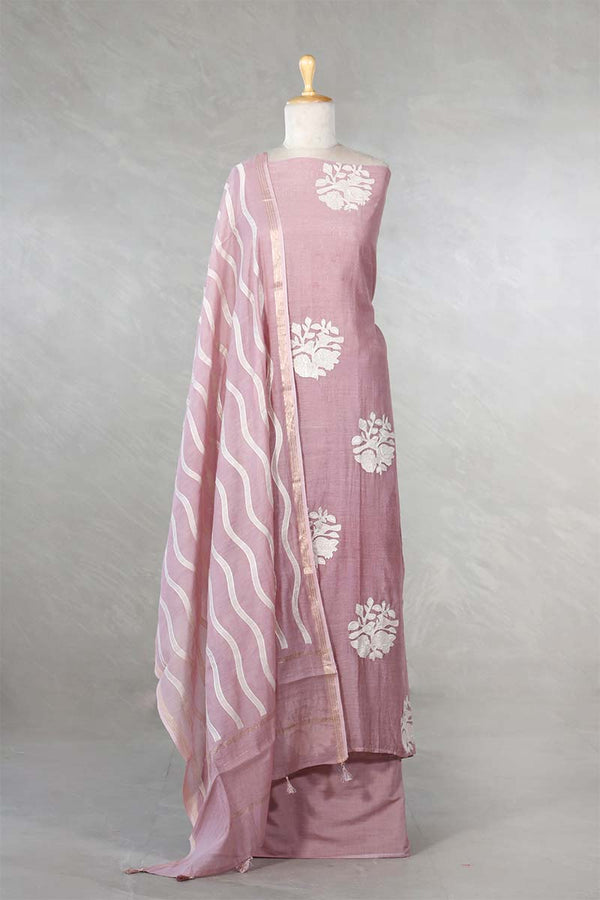Mauve Mulmul Cotton Salwar Suit with Bird & Floral Appliqué Buta