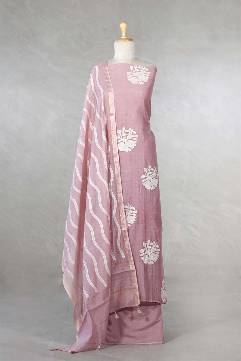 Mauve Mulmul Cotton Salwar Suit with Bird & Floral Appliqué Buta