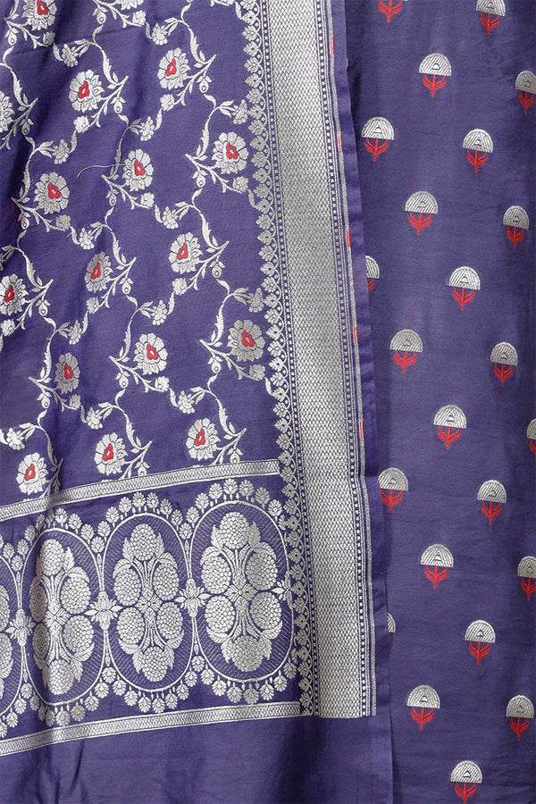 Midnight Blue Mulberry Silk Salwar Suit Set with Meenakari Work