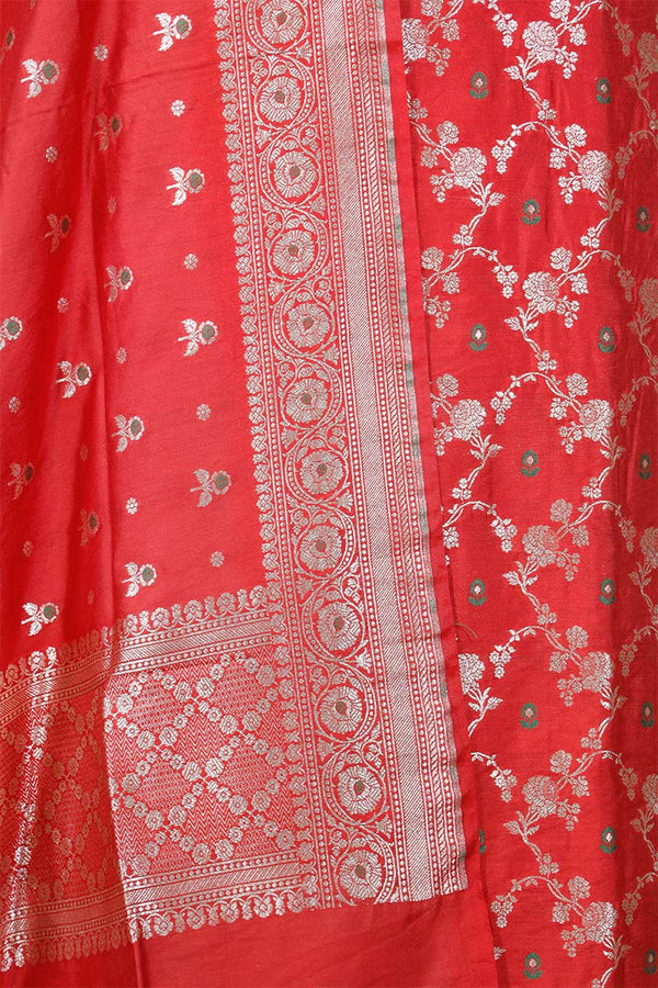 Red Mulberry Silk Salwar Suit Set with Meenakari Work
