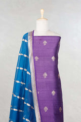 Purple Handloom Tussar Silk Salwar Suit with Organza Dupatta