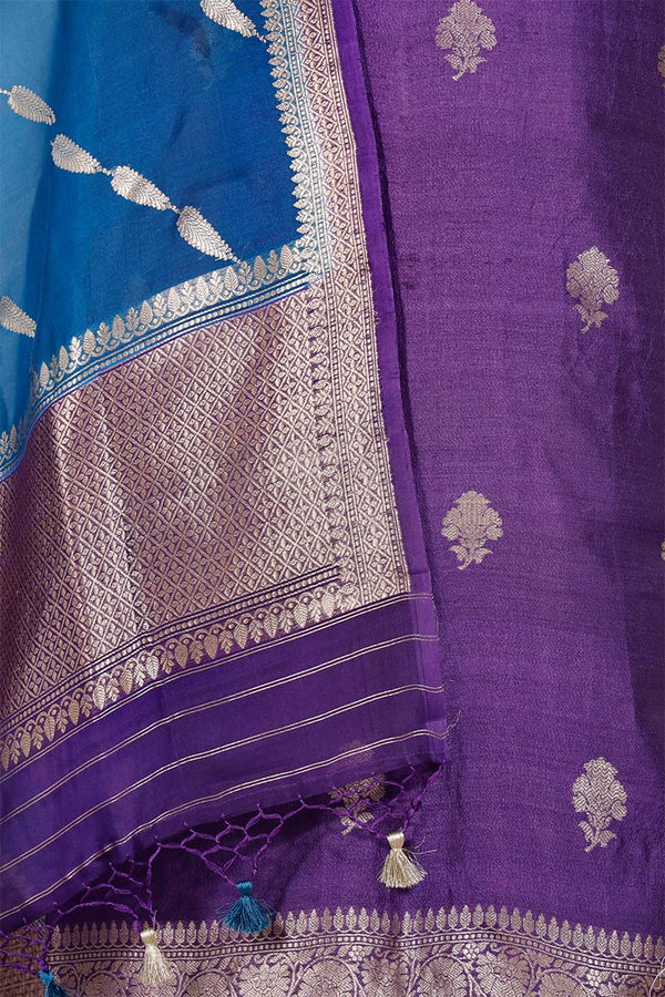 Purple Handloom Tussar Silk Salwar Suit with Organza Dupatta
