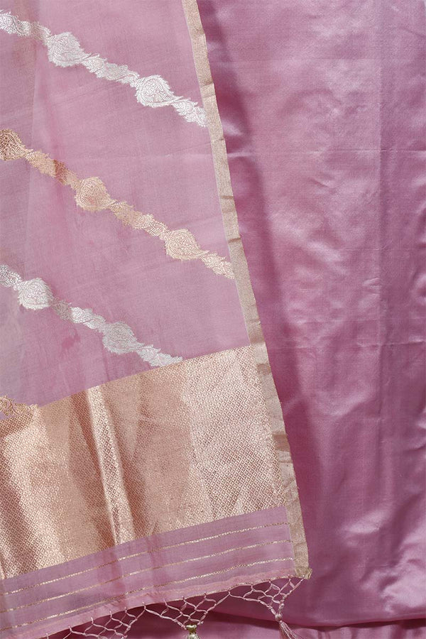 Pink Banarasi Satin Silk Suit Set with Organza Dupatta