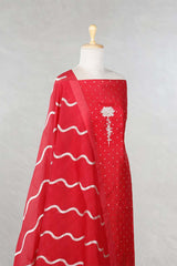 Red Chiniya Silk Salwar Suit with Lotus & Gayatri Mantra Motif