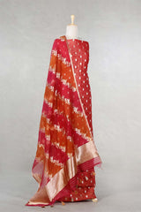 Rust Orange Crushed Tissue Silk Salwar Suit Set with Rangkat Dupatta