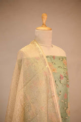 Sage Green Pure Organza Silk Salwar Suit set with Floral Embroidery
