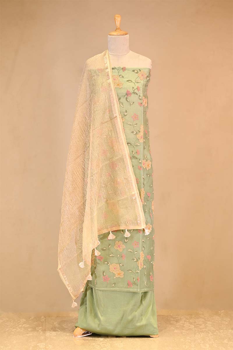 green suit set, golden suit set, salwar suits for wedding​, dress material, wedding suit, women suit set, women suit piece