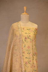 Lime Yellow  Pure Organza Silk Salwar Suit set with Floral Embroidery