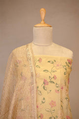 Lime Yellow  Pure Organza Silk Salwar Suit set with Floral Embroidery