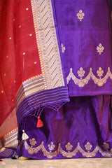 Purple Banarasi Silk Salwar Suit Set with Red Organza Dupatta