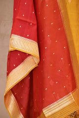 Yellow Banarasi Silk Salwar Suit Set with Red Organza Dupatta