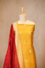 Yellow Banarasi Silk Salwar Suit Set with Red Organza Dupatta