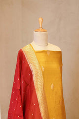 Yellow Banarasi Silk Salwar Suit Set with Red Organza Dupatta