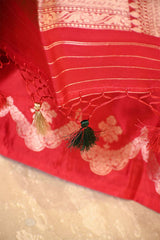 Red Banarasi Silk Salwar Suit Set with Green Organza Dupatta