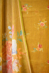 Mustard Yellow Tissue Unstitched Salwar Suit Set with Digital Floral Prints