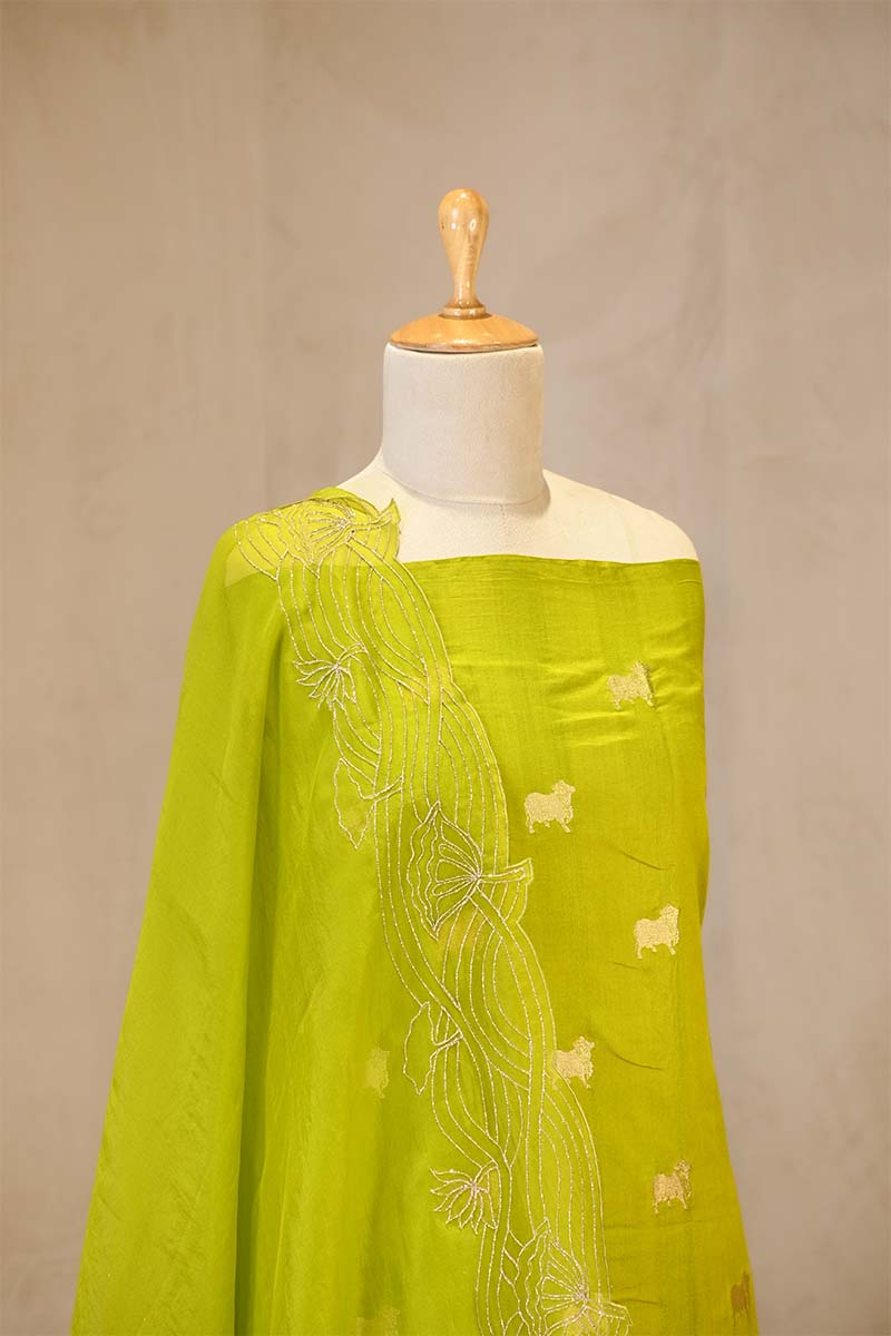Light Green Chiniya Silk Salwar Suit with Pichwai Motifs