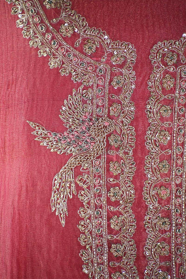 Bright Pink Tissue Silk Salwar Suit with Hand Embroidery