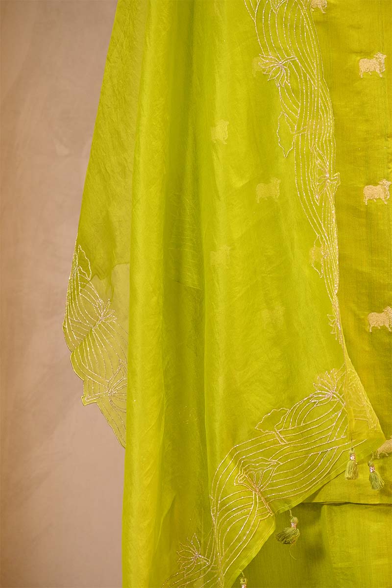 Light Green Chiniya Silk Salwar Suit with Pichwai Motifs