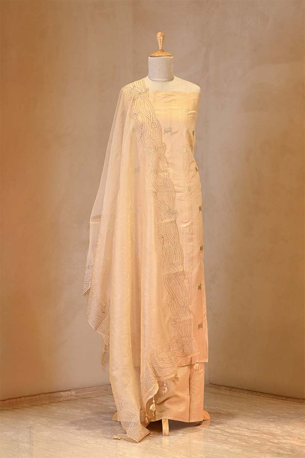 Beige Chiniya Silk Salwar Suit with Pichwai Motifs
