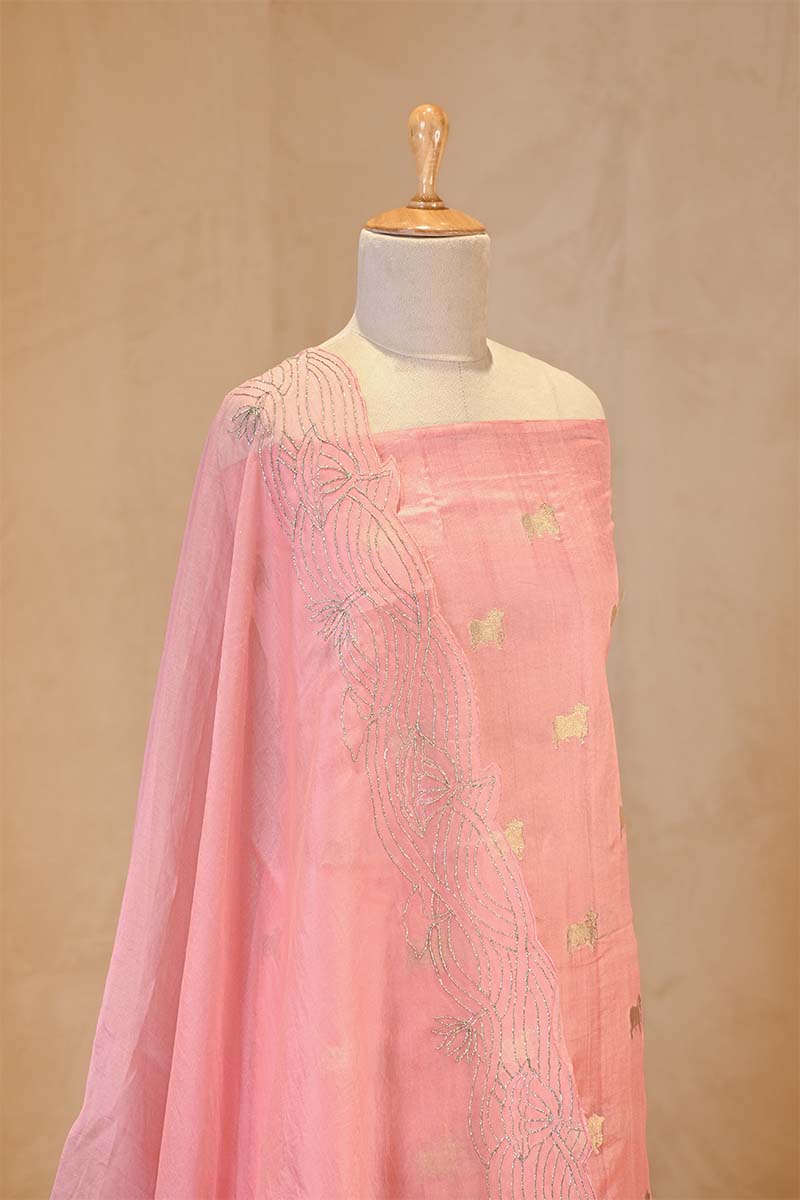 Baby Pink Chiniya Silk Salwar Suit with Pichwai Motifs