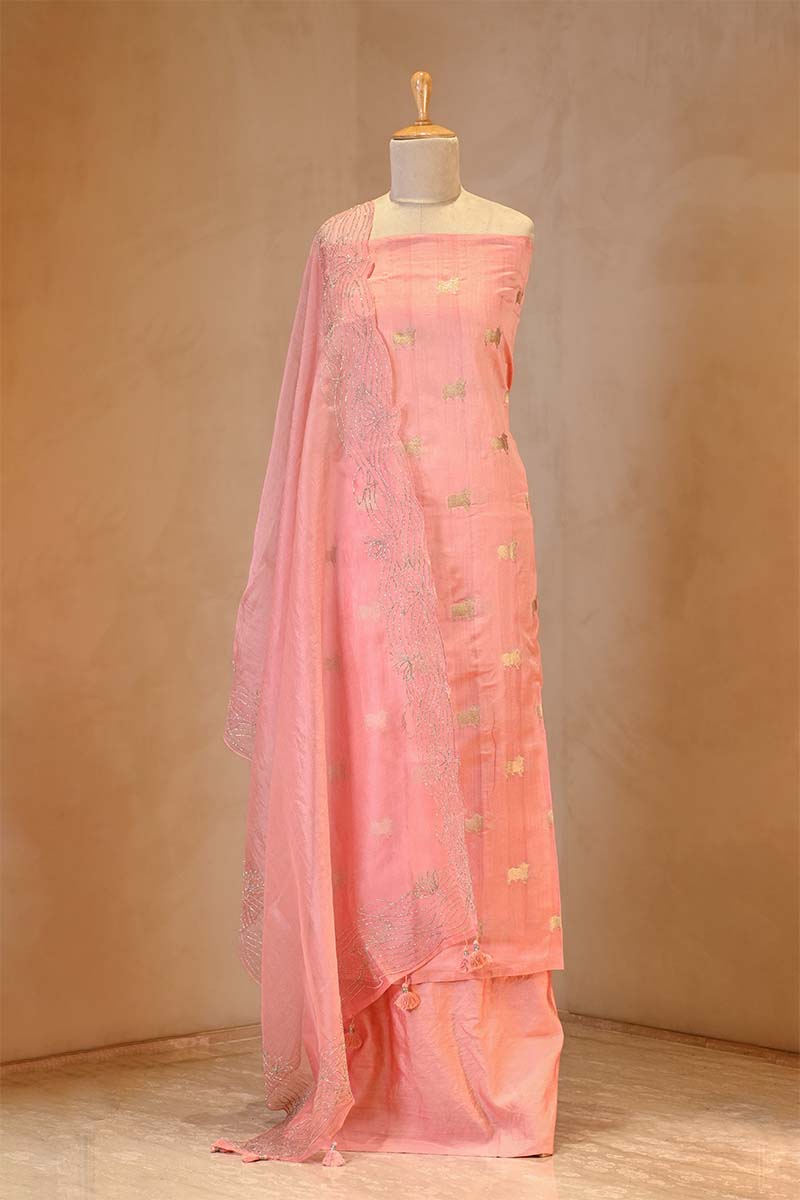 Baby Pink Chiniya Silk Salwar Suit with Pichwai Motifs
