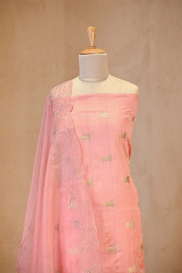 Baby Pink Chiniya Silk Salwar Suit with Pichwai Motifs