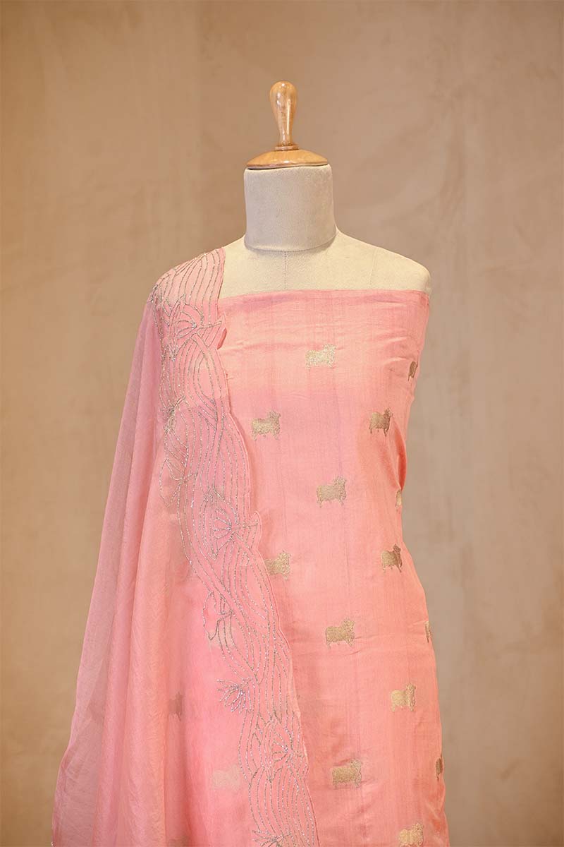 Baby Pink Chiniya Silk Salwar Suit with Pichwai Motifs