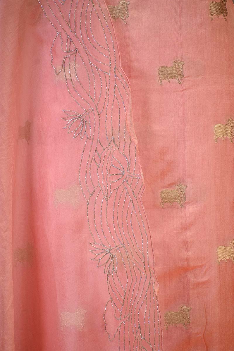 Baby Pink Chiniya Silk Salwar Suit with Pichwai Motifs