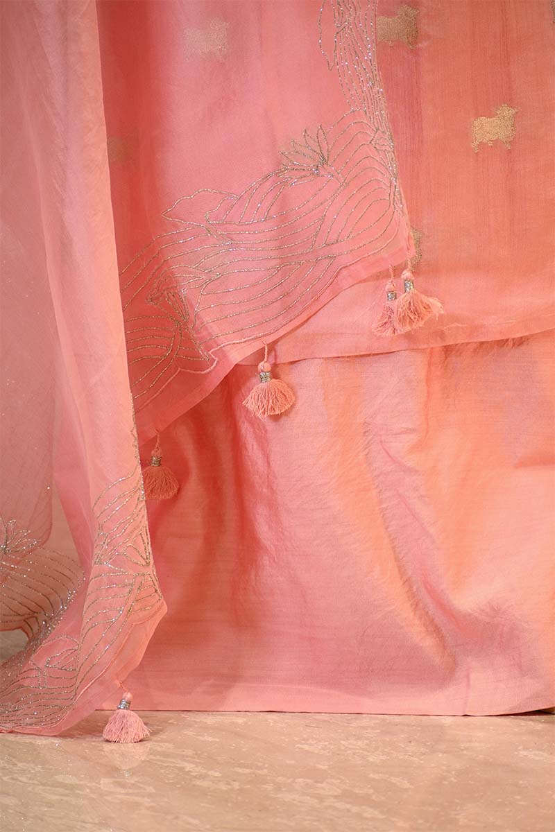 Baby Pink Chiniya Silk Salwar Suit with Pichwai Motifs