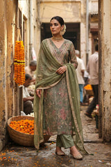 Heena Green Tissue Silk Salwar Suit with Floral Print