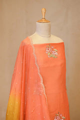 Peach and Yellow Shaded Organza Silk Suit Set with Floral Embroidery