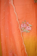 Peach and Yellow Shaded Organza Silk Suit Set with Floral Embroidery